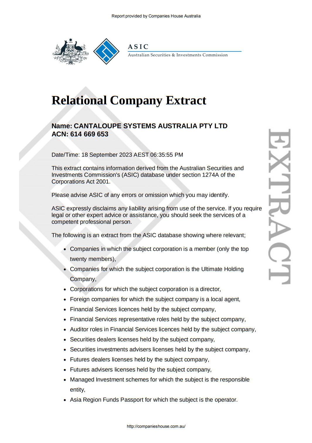 An example of Relational Company Extract report from Companies House